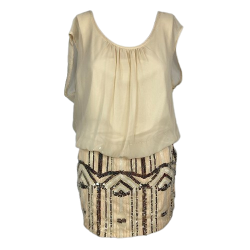 As You Wish Dress‎ Womens Sz L Cream Beige Mini Sequins Sleeveless Lined